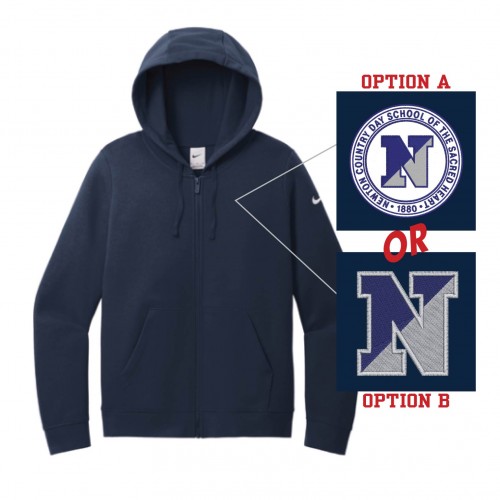 Nike Women's Club Fleece Sleeve Swoosh Full-Zip Hoodie (Navy)